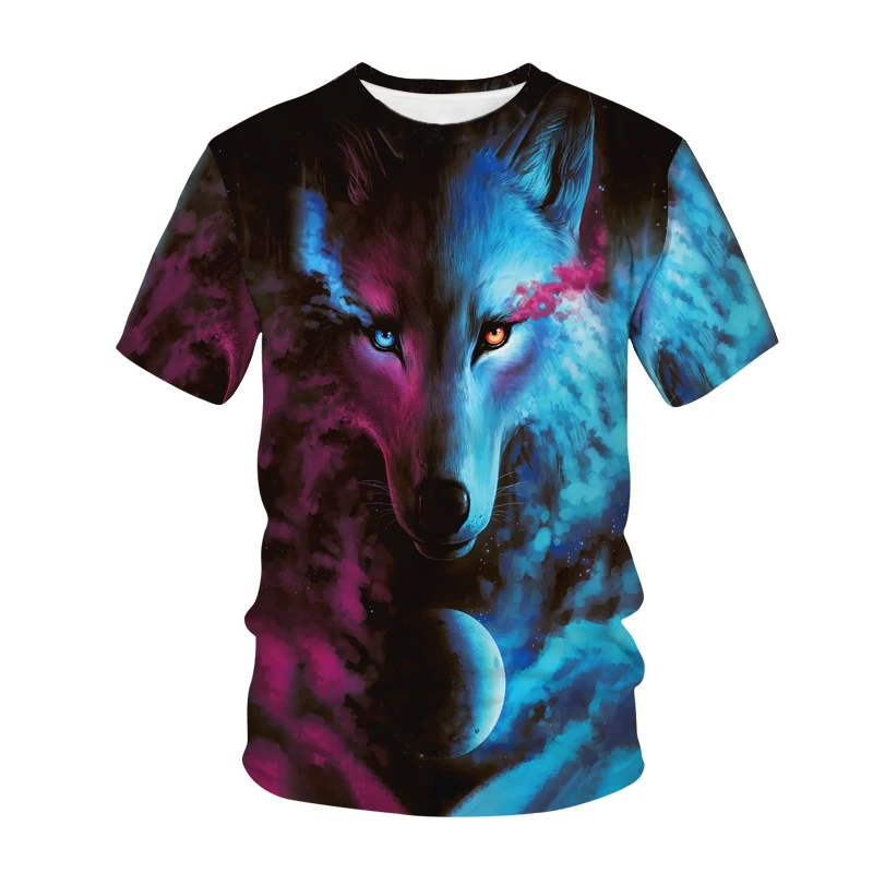 Wolf Couple T Shirt For Mens Animal Print Short Sleeve 3D Casual Street Man\'s T-shirt Loose Tee Shirt Men Vintage Tops Clothing