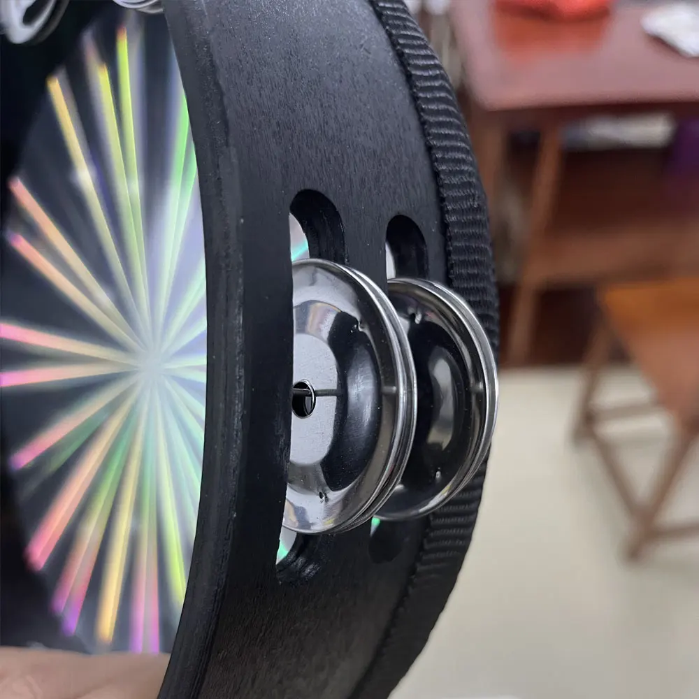 8 Inch Orff Tambourines Hand Shake Percussion Hand Drum Double Row Hand Rattle Drum