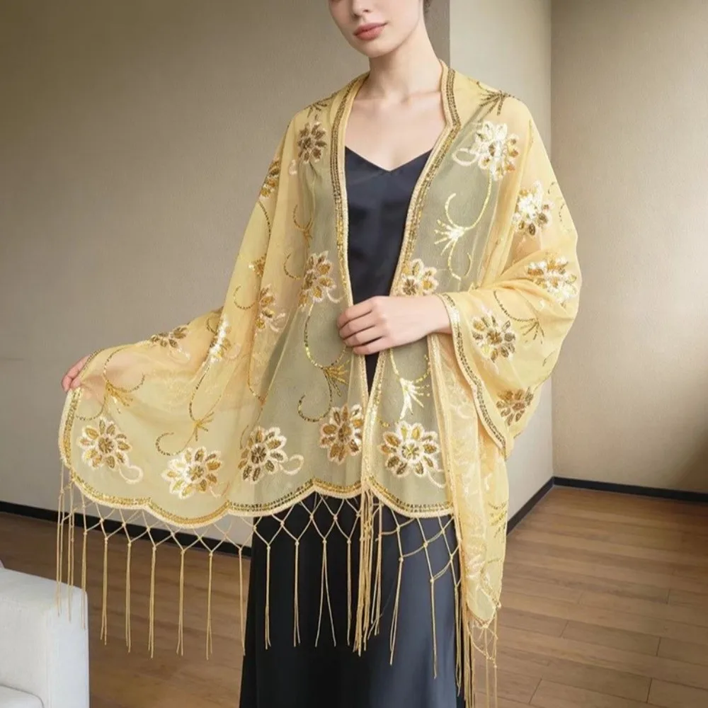

Elegant Tassel Chiffon Shawl Long Chiffon Wedding Party Shawl Lightweight Fabric Bridesmaid Shawl Bridal Party