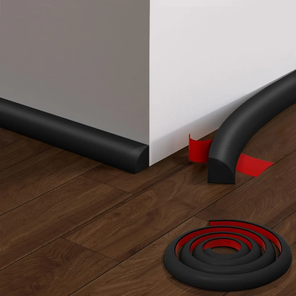 

Peel and Stick Quarter Round Molding Wall Corner Protection Self-adhesive Baseboard Trim Rubber Flexible Floor Shoe Molding