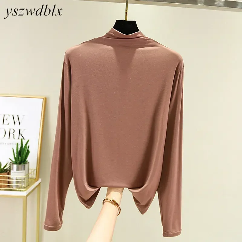 T-shirts Women Long Sleeve Turtleneck Autumn Winter Korean Fashion Soft Solid Casual Womens Top Spring Warm Bottoming Shirt 2024