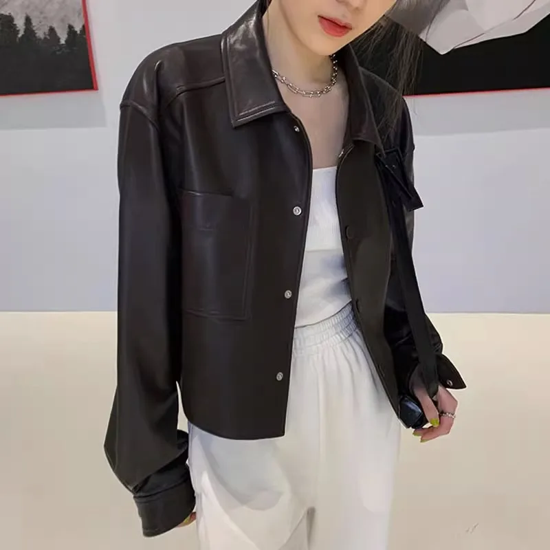 Damskie płaszcze PU, kurtki ze sztucznej skóry, krótkie kurtki z wykładanym kołnierzem, kurtki robocze, kurtki streetwear Y2k, kurtki na zamek błyskawiczny, odzież wierzchnia, wiosna 2026