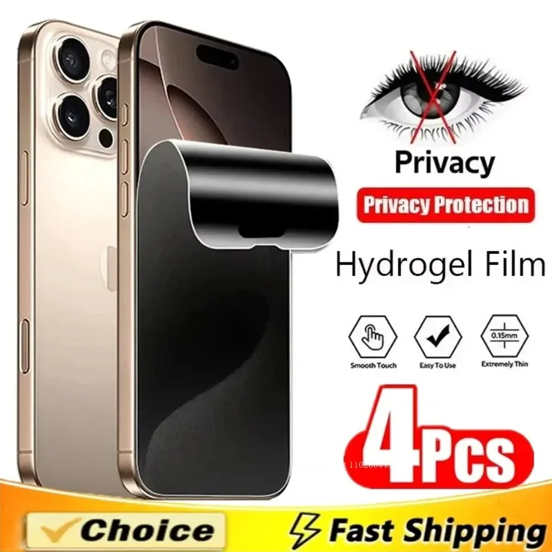 4Pcs Anti-Spy Hydrogel Film for iPhone16 13 12 11 14 15 16 Pro Max Mini 7 8 Plus Privacy Screen Protector for iPhone XS MAX X XR