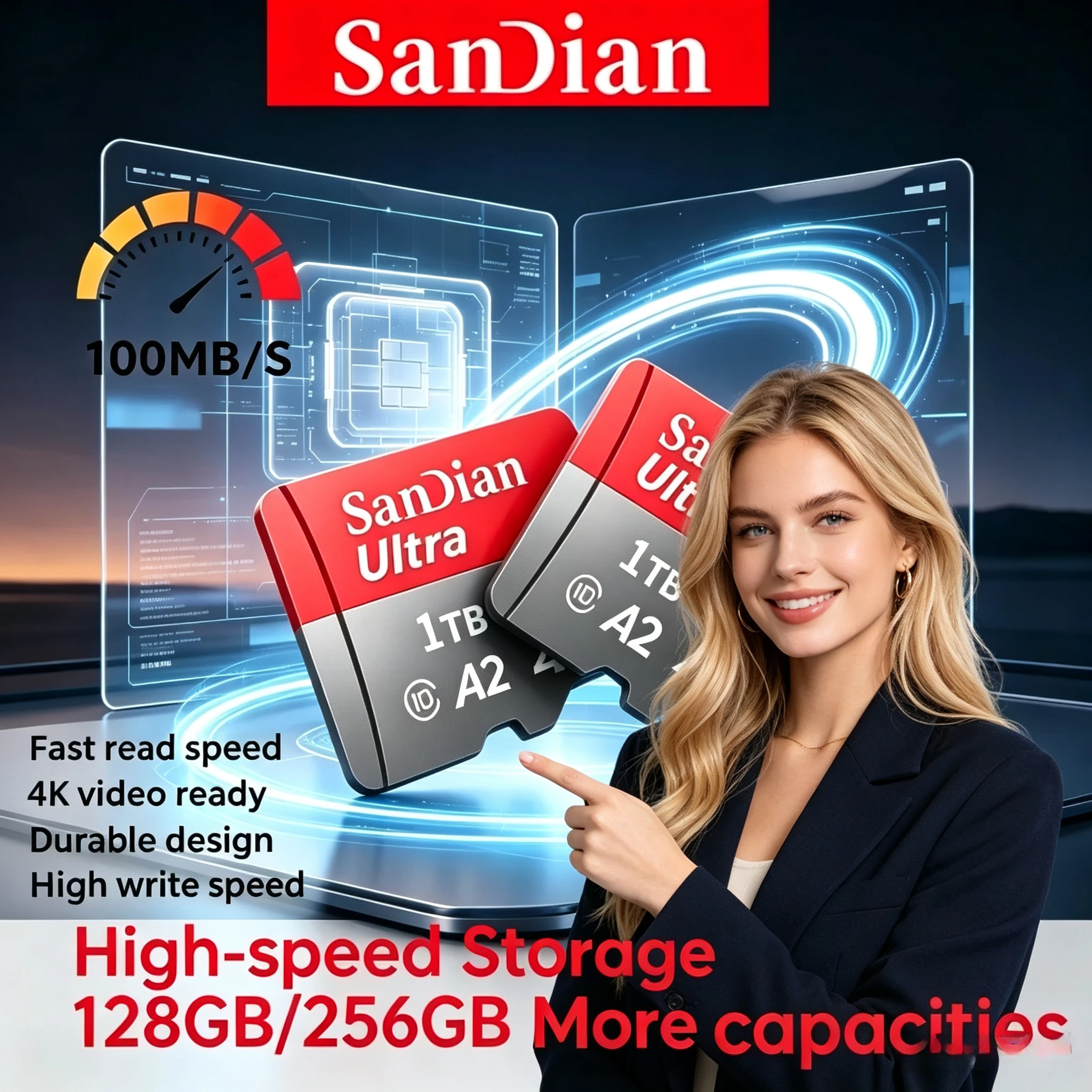Original Mini TF Card Reader 100% + 128GB Original Memory Card – Micro TF/SD Card U3 High Speed for Camera, Phones, Tablets
