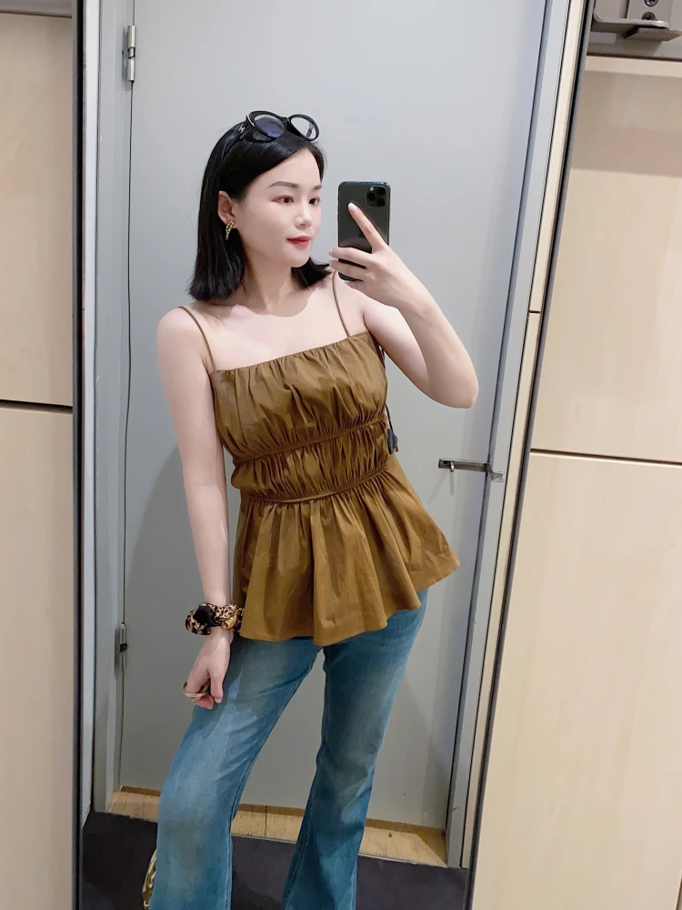 

New Summer Brown Casual Vaion Bal Strapl Tube Top Tank Top Women's Faion Svel Top Yjiid25