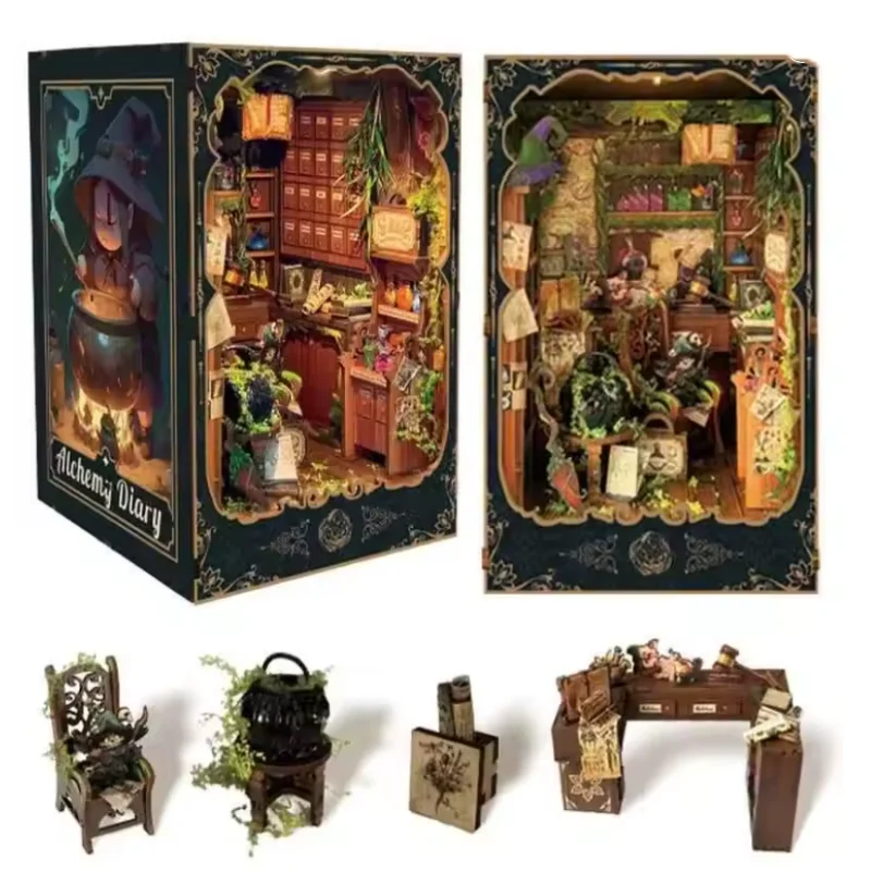 Casa em miniatura do diário da poção secreta OUZEY - Kit de modelo de madeira DIY da oficina da alquimia mística para adolescentes
