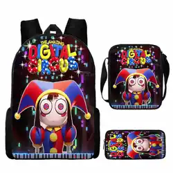 3Pcs Set Amazing Digital Circus Bags with Shoulder Bag Pencil Bag, Custom School Backpack for Girl Cartoon Anime Game Kids bags