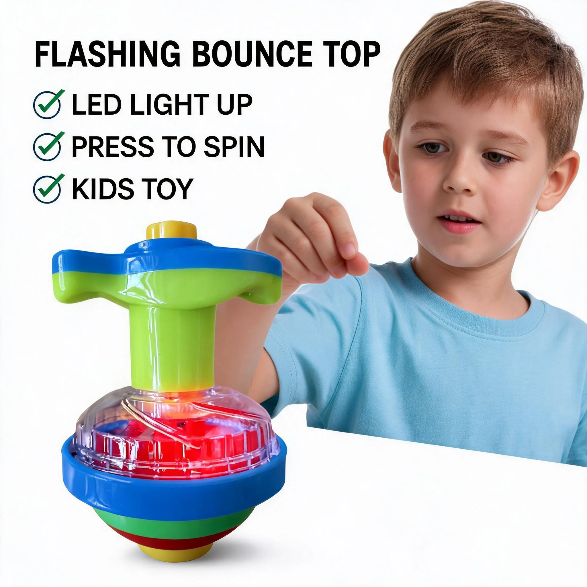 

LED Light Up Bouncing Gyro Toy Flashing Spinning Top No Music Glowing Stress Relief Toy Kids Birthday Party Favors Gift for Boys