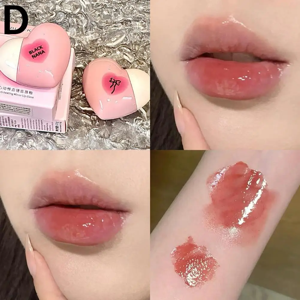 Niedliche herzförmige Spiegel Lip gloss getönte feuchtigkeit spendende Lippenstift Mädchen Glas rot Erdbeer Wasser Lippen pudding Kosmetik öl v1m1