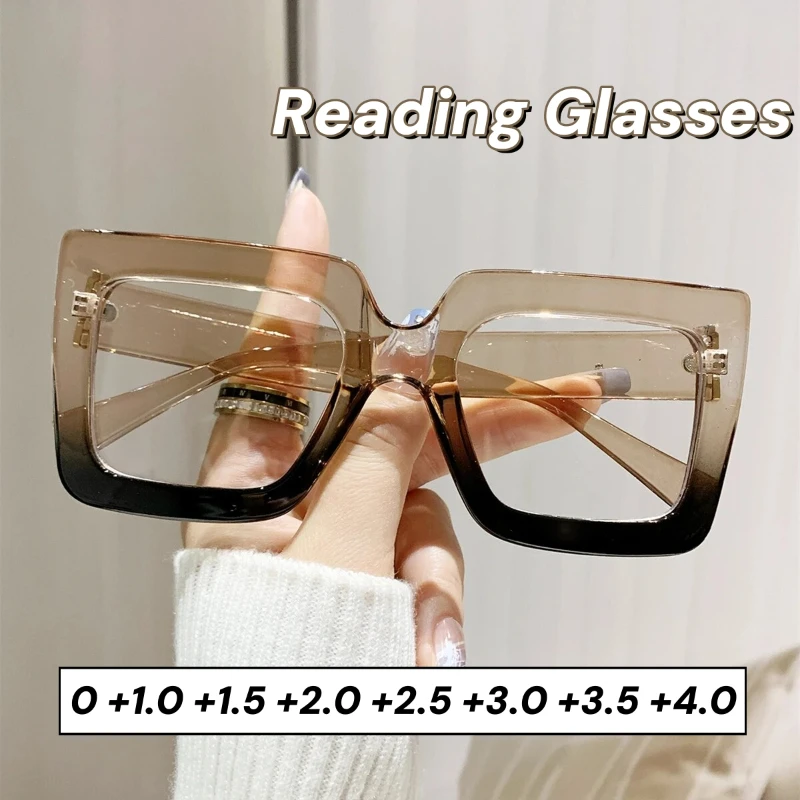 Two-color Transparent Square Frame Reading Glasses Blue Light Blocking Presbyopia Glasses Oversized Frame Far Sight Glasses