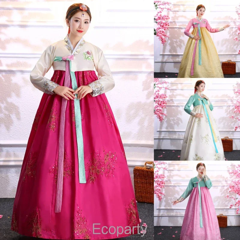 New Traditional Korean Clothing For Women 2pcs Flower Printed Improve Hanbok Dress Stage Show Costume Party Wear For Female MS27