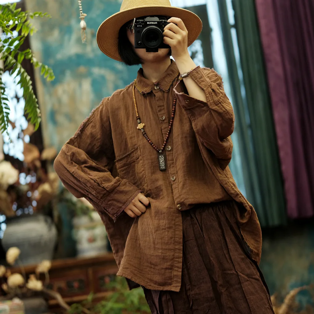 Women Long Sleeve Cotton Shirt New Arrival 2024 Autumn Vintage Style Solid Color Loose Female Basics Casual Tops Shirts M127