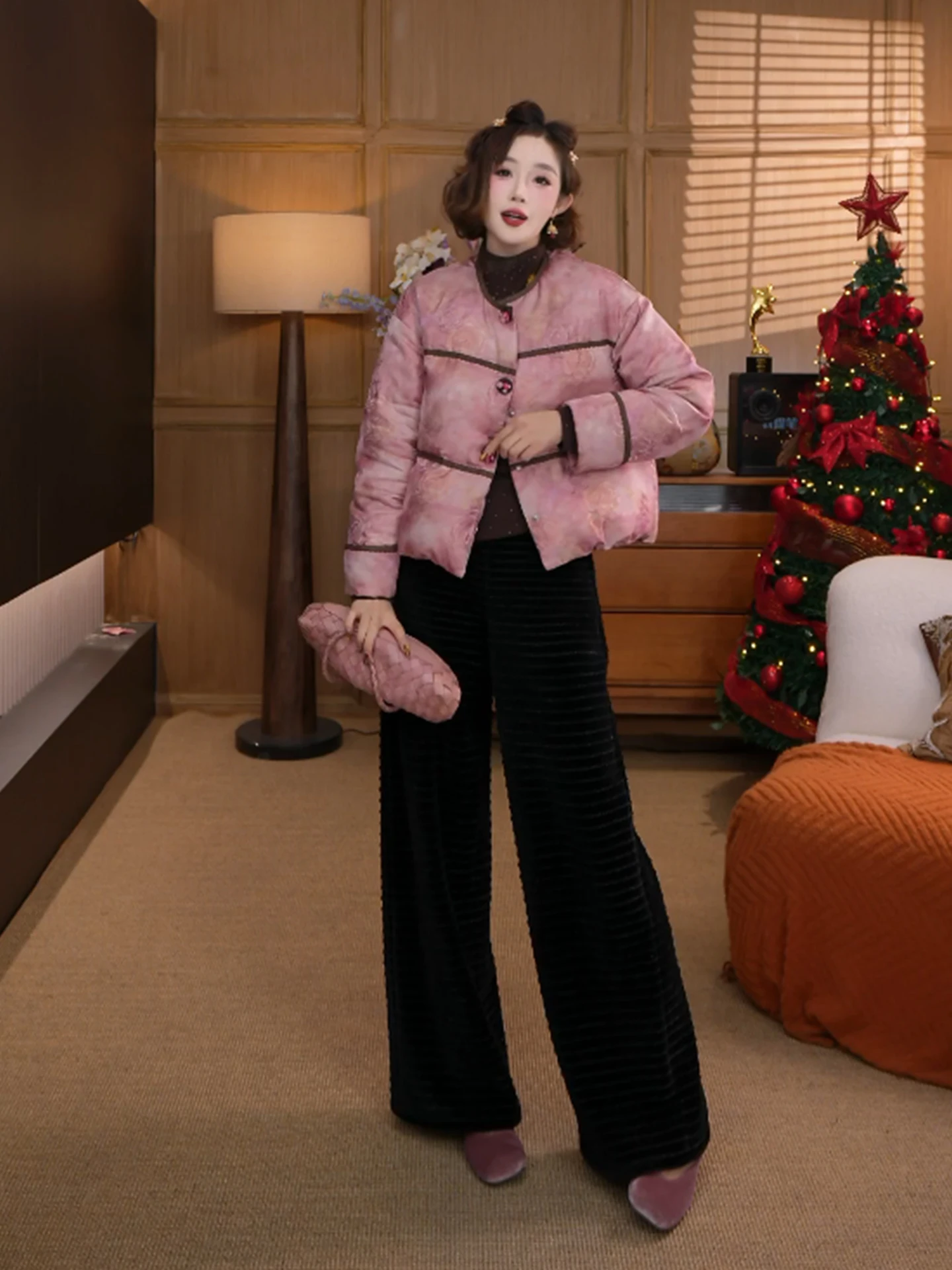 

Yolo Original Goose down Jaet Polarized Silk Fabric Emed Design Winter Warm Women's Faion High Waist