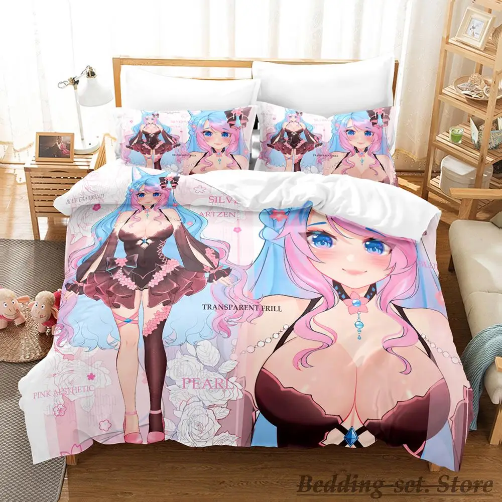 3D Anime Sexy Girls Silvervale VTuber Bedding Set Single Twin Full Queen King Size Bed Set Adult Kid Bedroom Duvet Cover Sets