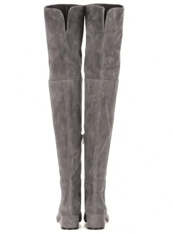 

2026 Women's Shoes Winter New Over-the-knee Fashion Boots, Round Head Mid-heel Artificial Wool Suede Boots, Zapatos De Mujer