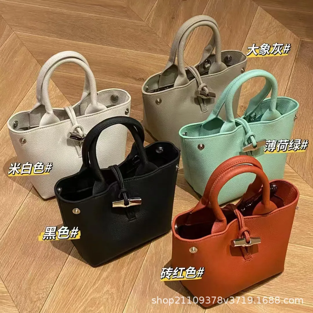 

2024 Luxury Vegan Leather Women's Bucket Bag, Detachable Bamboo Strap with RFID Protection