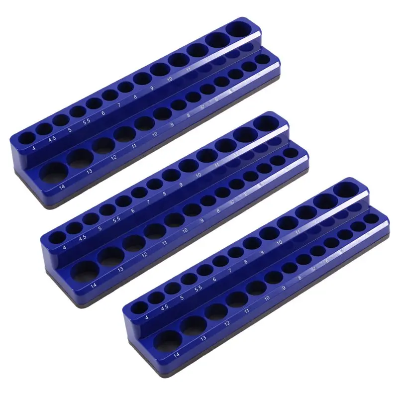 

ABYP Professional Magnetic Socket Holder 1/4" Inch Drive 3PCS Installation Tool Kit Socket Organizer Storage Metric Blue