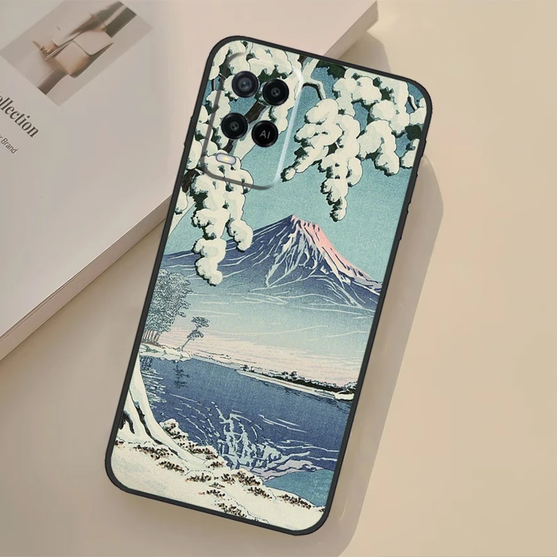 Japanese Snow Cherry Blossom Art Case For OPPO A98 A78 A58 A96 A76 A16 A53S A57S A15 A5 A9 A54 A74 A94 A52 A72 A91 A17 A77