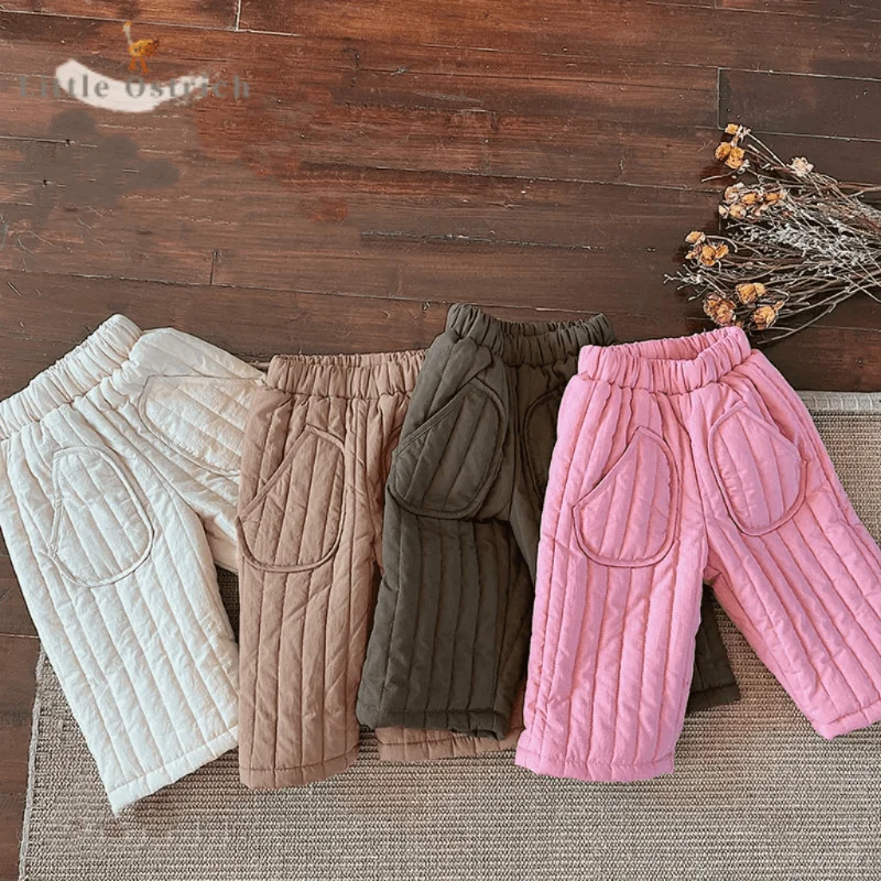 

Baby Girl Boy Fleece Inside Pant Infant Toddler Child Middle Waist Cotton Padded Trouser Casual Solid Bottom Baby Clothes 12M-7Y