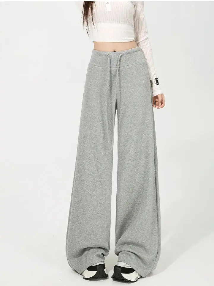 

Women's Wide-Leg Casual Sweatpants Autumn Winter Loose-Fit High-Waisted Drawstring Straight-Leg Sports Trousers Soft Durable