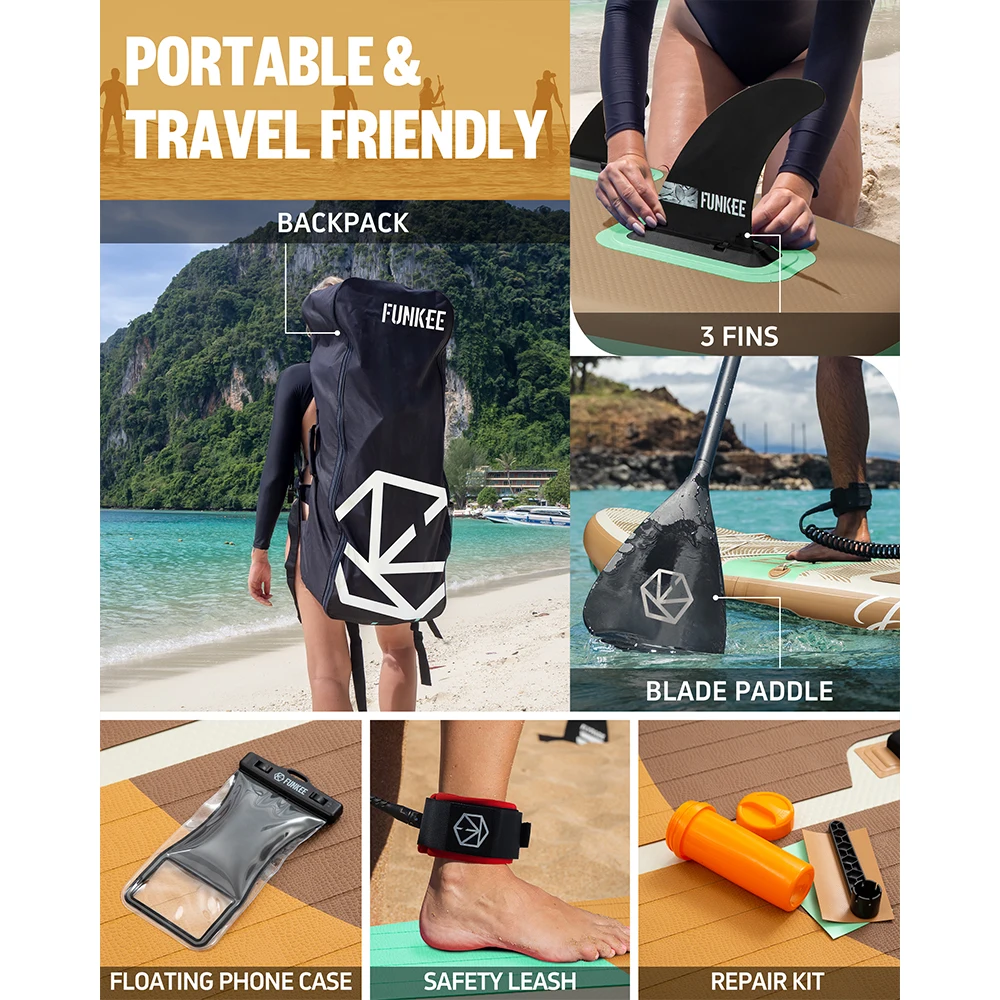 FUNKEE PIPPLE STD مقاوم للماء نفخ مجداف مجلس 11'x34''x6 ''الكبار الدائمة نمط المائية لوح تزلج على الماء كاياك الصيد السباحة #5