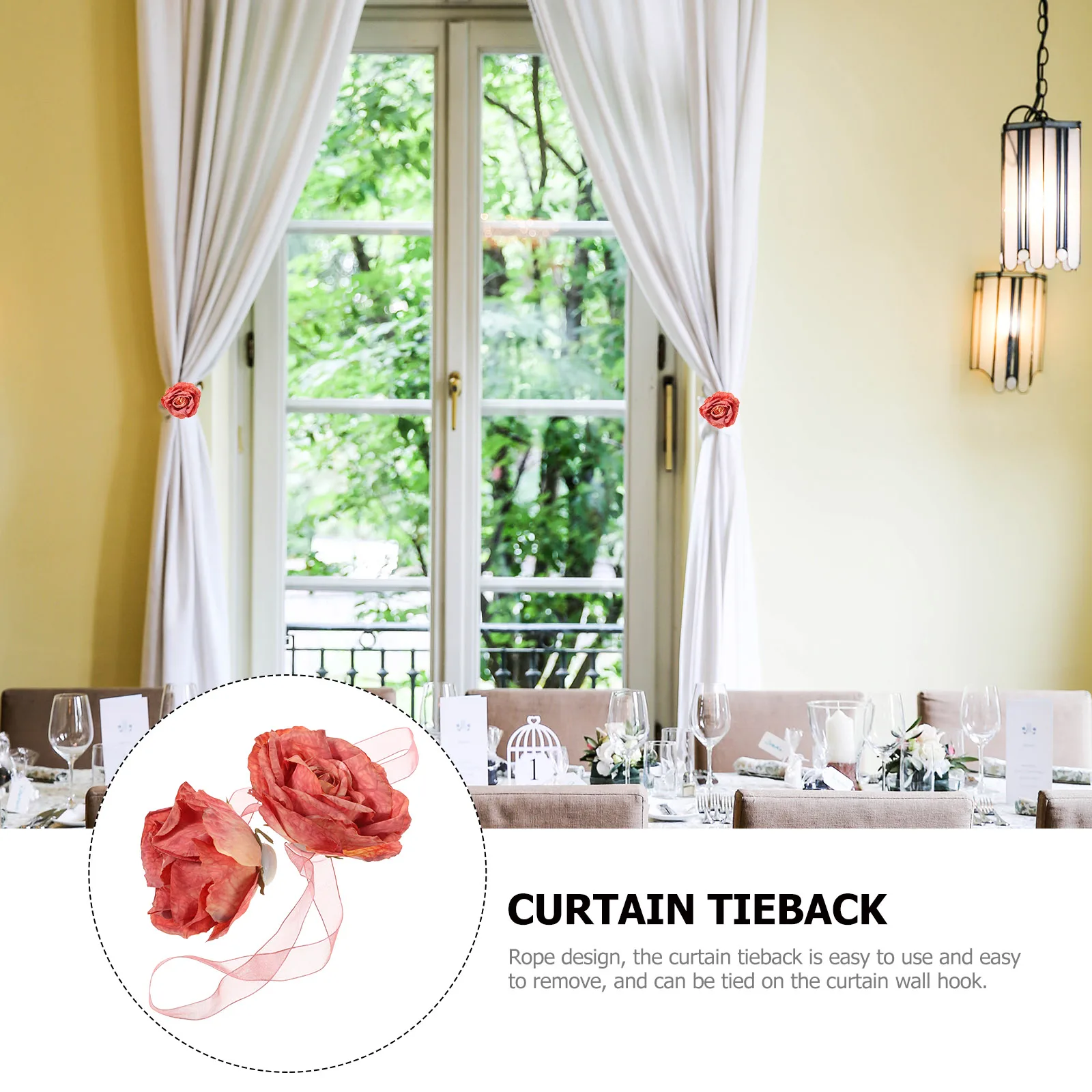 

2 Pcs Curtain Tiebacks Red Rose Flower Simple Style Bedroom Kitchen Practical Window Decor Accessories Curtains