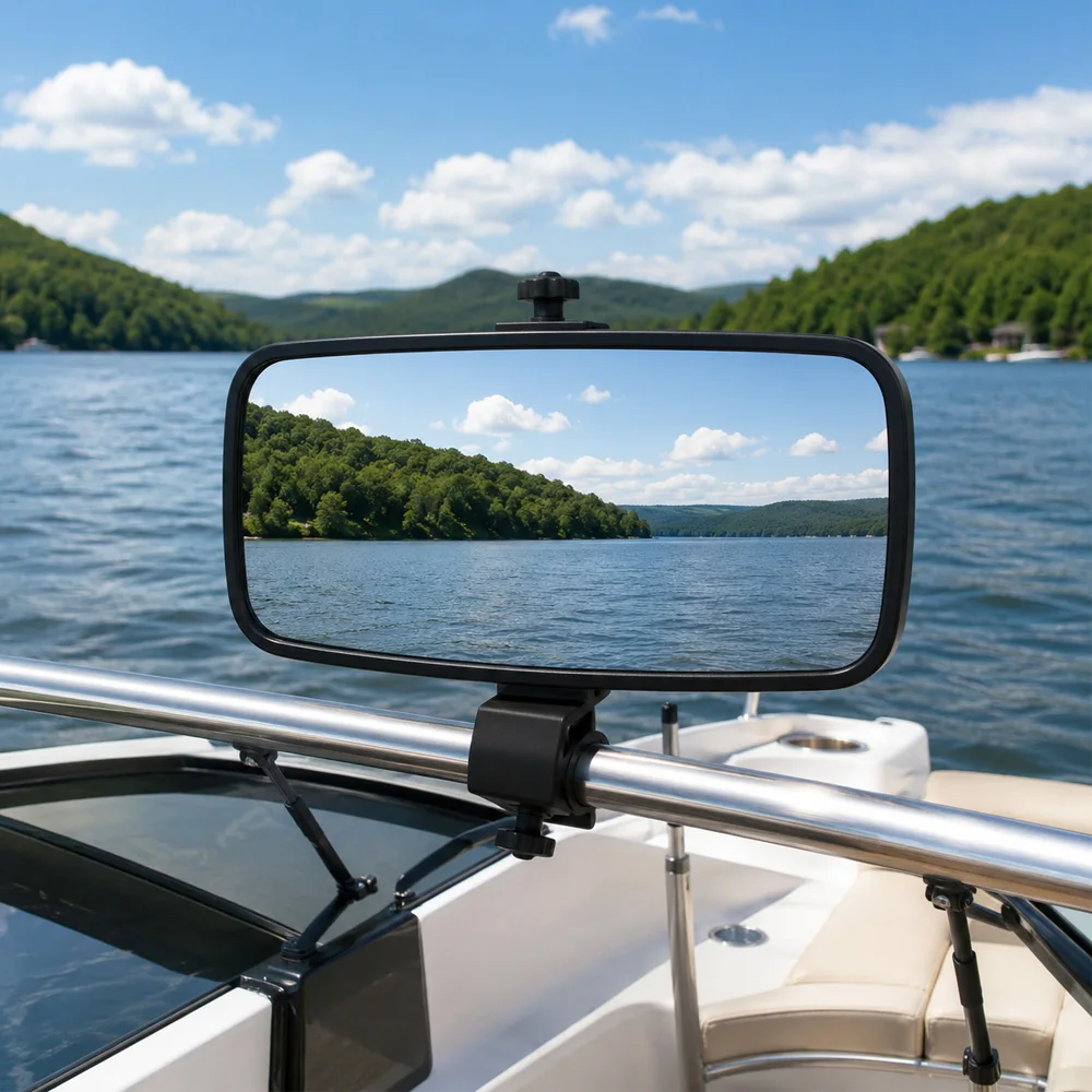 For Yacht, Pontoon Boat, Ski Boat, Wakeboarding Boat with 0.78 in to 1 in square or round rails Marine Boat Rear View Mirror