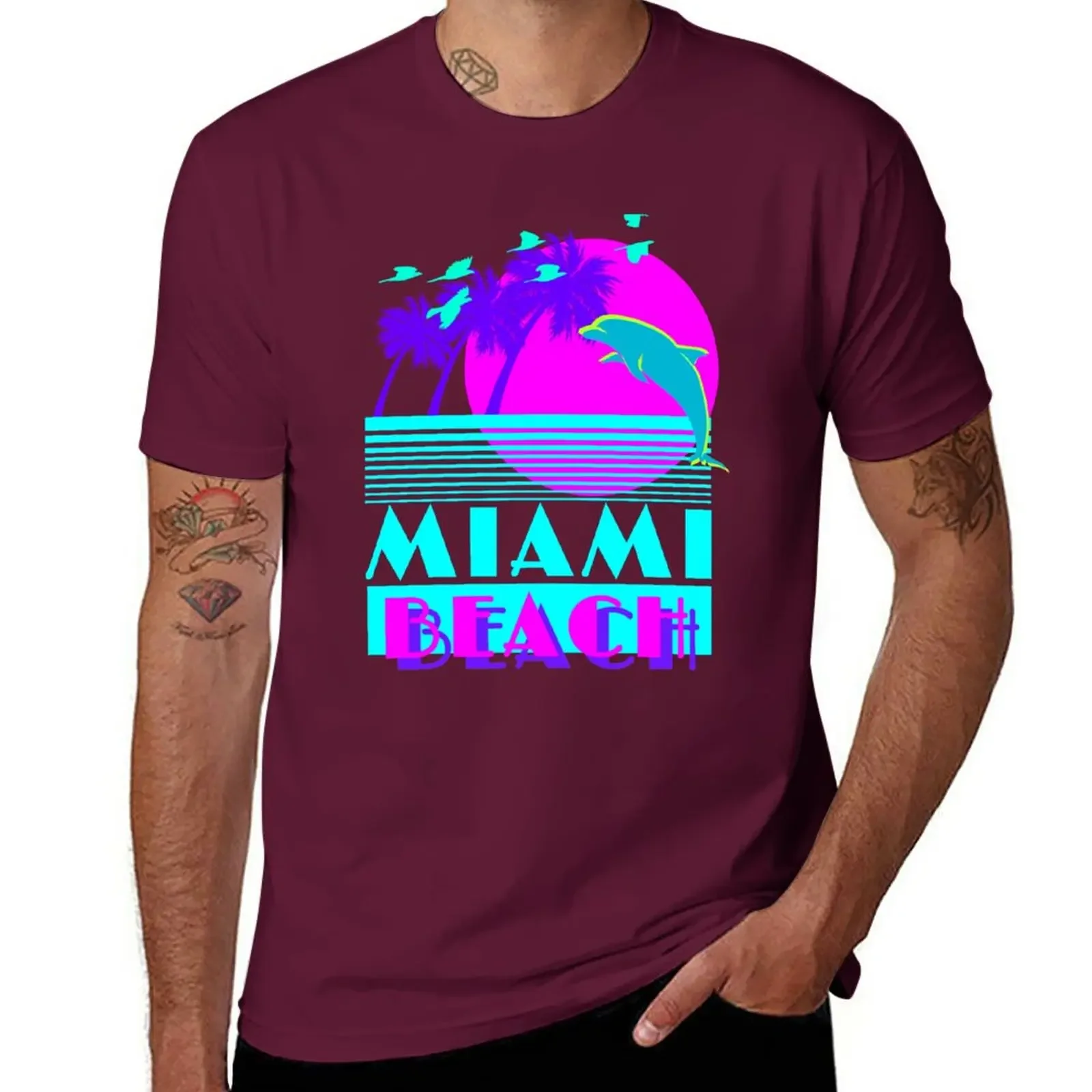 black t shirts custom t shirts Short sleeve designer t shirt men New Miami Beach Dolphin Retro T-Shirt harajuku oversized