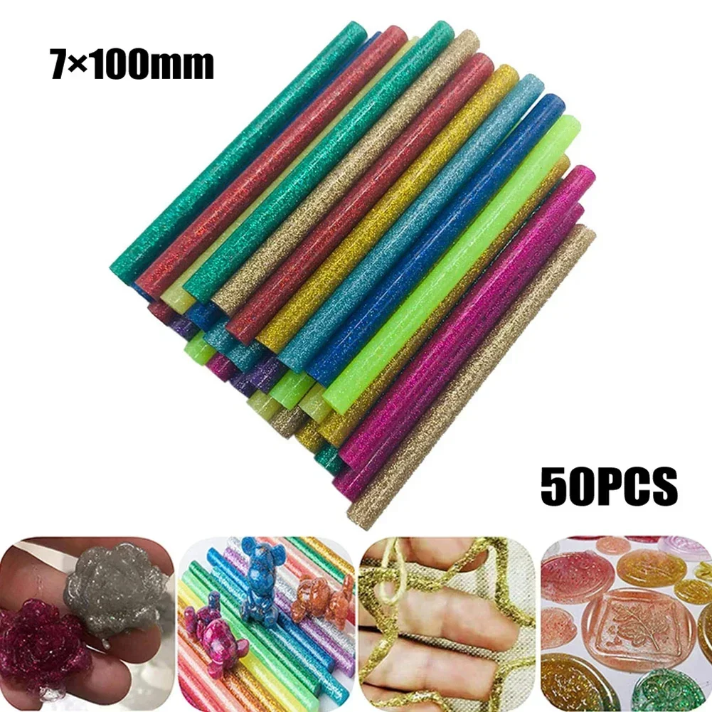 50 pezzi di colla a caldo colorata stick per colla elettrica strumento di riparazione per Album artigianali colla glitterata stick colla a caldo 7x100mm