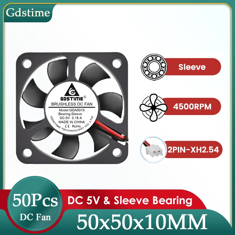 50Pcs Lot Gdstime DC 5V 5 Volt 2Pin 50x10mm 5010 3D Printer Inverter Power Cooler Fan