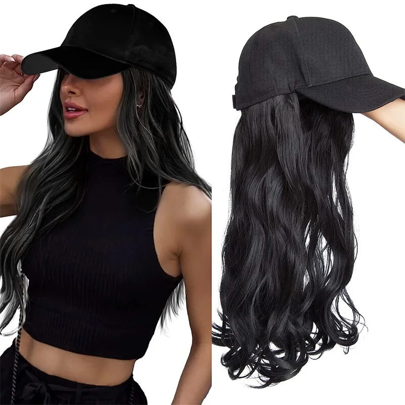 New wig women's big wave one cap Long hair fashion hat Synthetic fiber high temperature silk wig cap