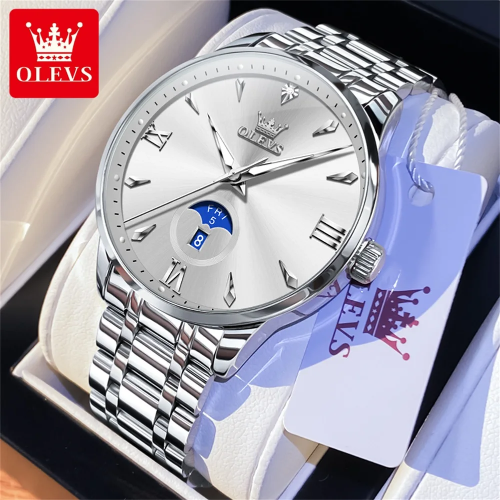 

OLEVS 3646 Classic Minimalist Dial Men's Watches Waterproof Week Calendar Genuine Quartz Wristwatch Stainless Steel Strap Watch
