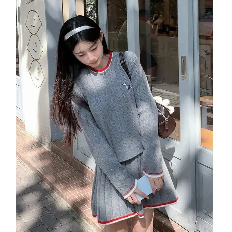 Spring Golf Wear Women High Quality Golf Suits Fashion Knit Sweater Cardigan+Pleated Skirt Two Piece Set Women Golf Clothing