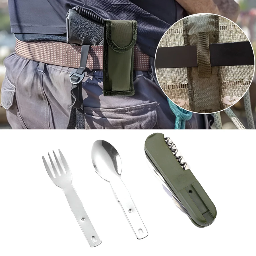 

7-in-1Camping Gear Portable Portable Stainless Steel Travel Set,Multifunctional Outdoor Utensils Backpack Style Tableware