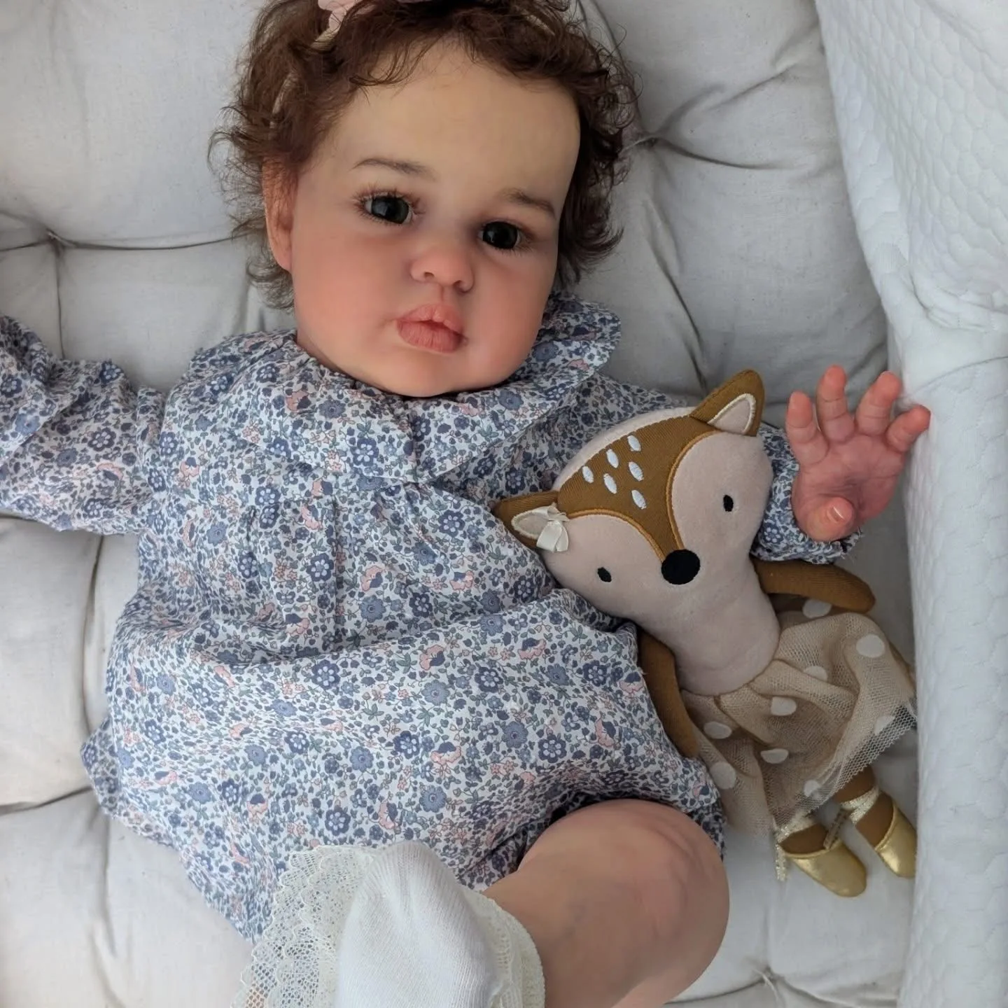 

EGO 24inch Newborn Doll Princess Girl Ellie Cloth Body Toddler Lifelike Reborn Soft Touch 3D Skin Art Doll with Hand Root Hair