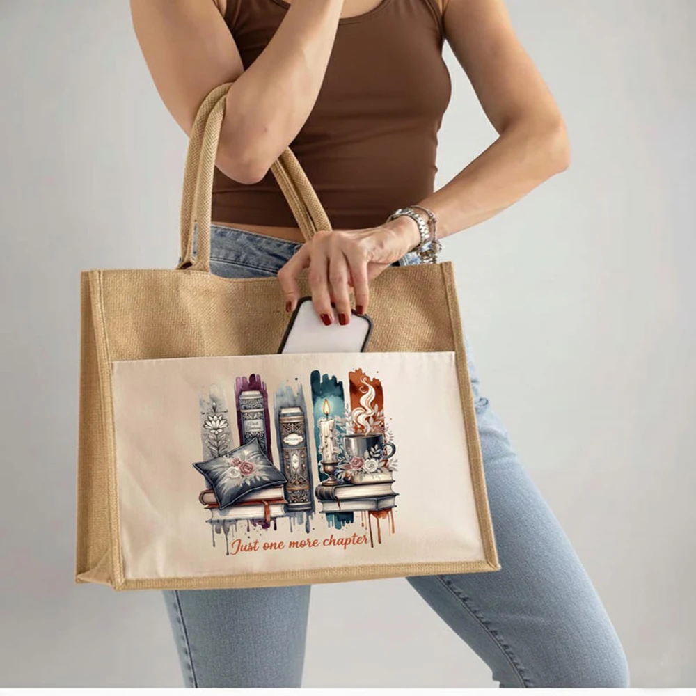 

Vintage Book Tote Bag Just One More Chapter Canvas Library Shopping Bag Book Lover Gift Reader Literary Carry Tote Shoulder Bag