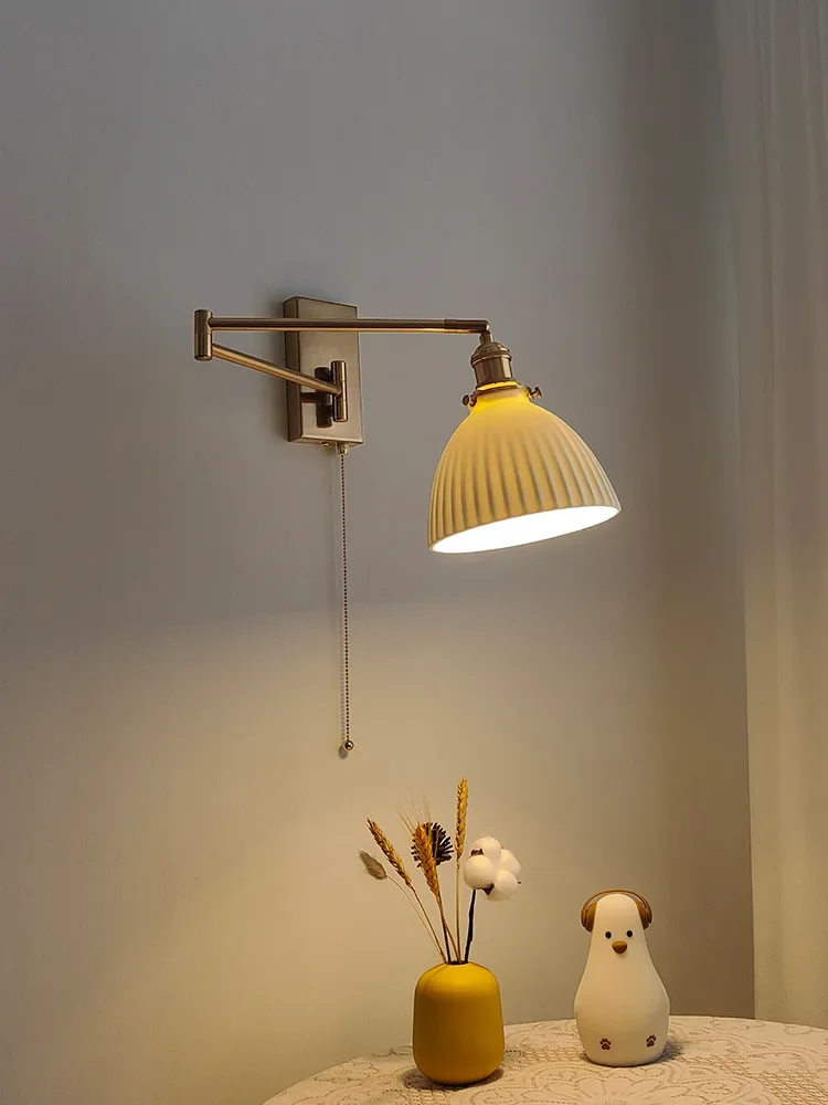 Swing Arm Wall Lamp  Industrial Wall Sconce Brass Finish with Pull-wire Switch E27 Base Bedroom Wall Lights Fixtures Bedside