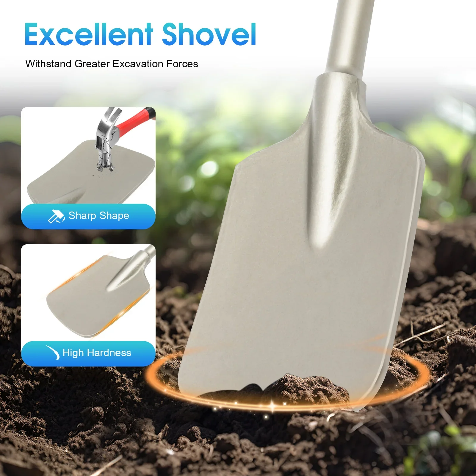 

Bymaocar Hexagonal Single Slot 40Cr Chromium Steel Long Handled Pickaxe,Pit Digging Shovel for Most 65A Electric Breaker Hammers