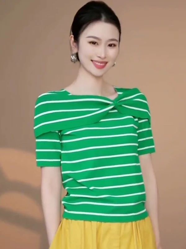 

Gtuq Summer New Faion Soft Comfortable Vintage ort Sve T-irt Korean Sle Loose Fit Women's Top for Daily Wear