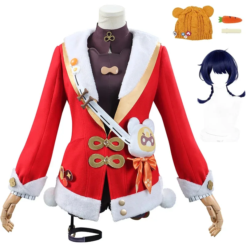 Topi Kostum Cosplay Lantern Rite Xiangling Genshin Impact Wig Wanita Pakaian Bermain Peran Comic-con Pesta Karnaval Halloween Ir;l5