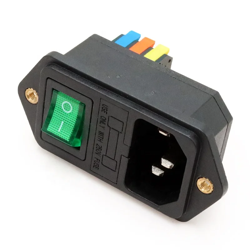 IEC C14 3 in 1 Power Socket Quick Connect Press Charging Power Supply Socket 3 Core Male Socket 250V 10A Easy Install Connector
