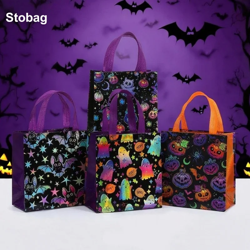 

StoBag 8/20pcs Happy Halloween Non-woven Gift Tote Bag Fabric Kids Package Waterproof for Candy Storage Reusable Pouch Party