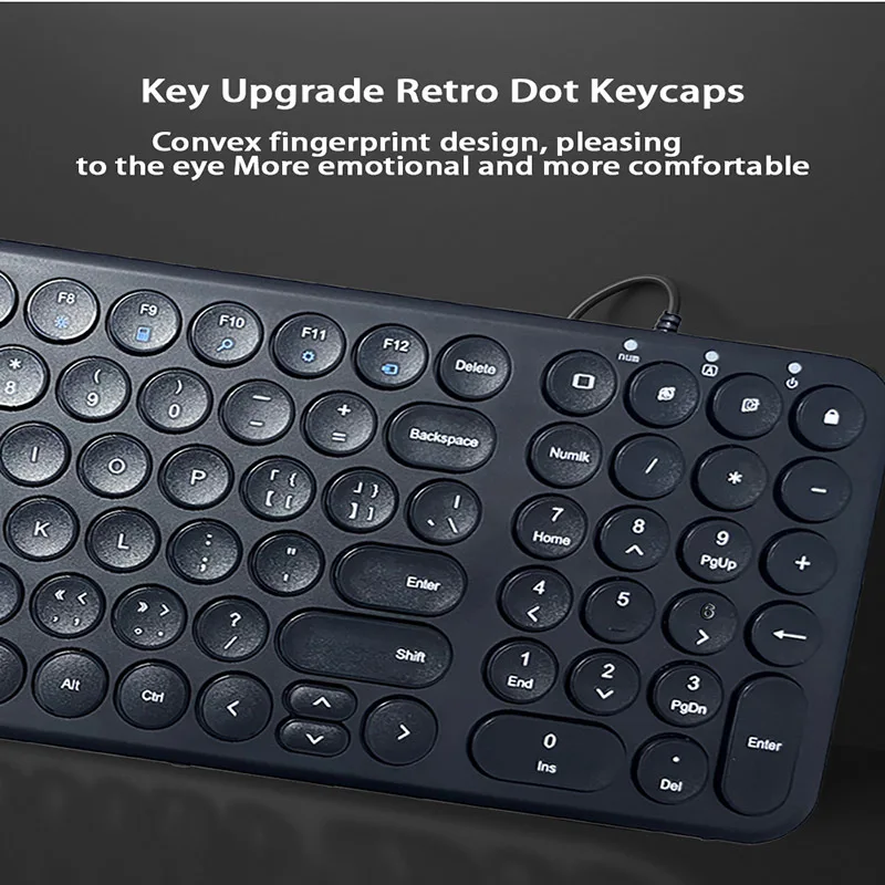 Teclado ergonómico con cable silencioso, dispositivo de escritura redondo Retro de 100 teclas, USB, Plug and Play, para ordenador portátil/escritorio, negro