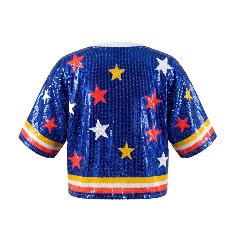 Summer New Simple Round Neck Women Short Sleeved T-shirt Fashion Sequin Star Print Lady Loose Casual Tops