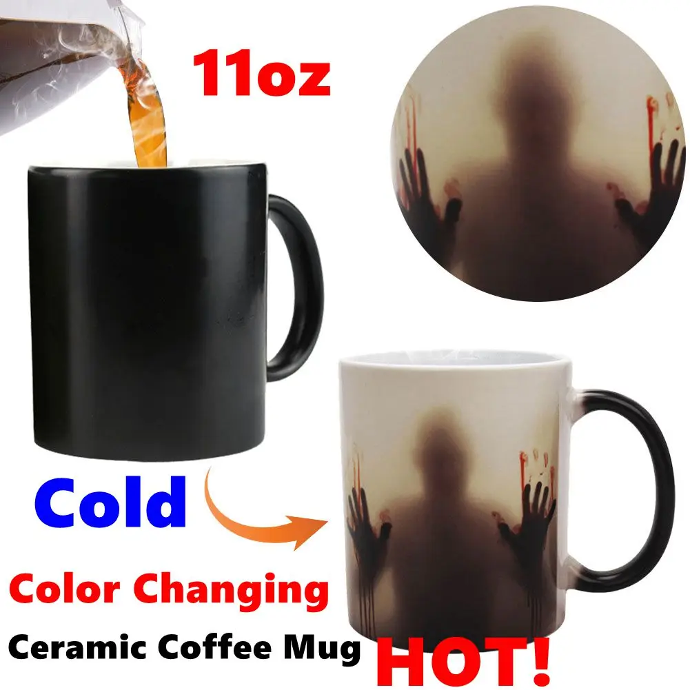 11oz Color Changing Ceramic The Walking Dead Morphing Coffee Mug Bloody Zombie Cup Creative Horror Travel Cup Gift for Men Women