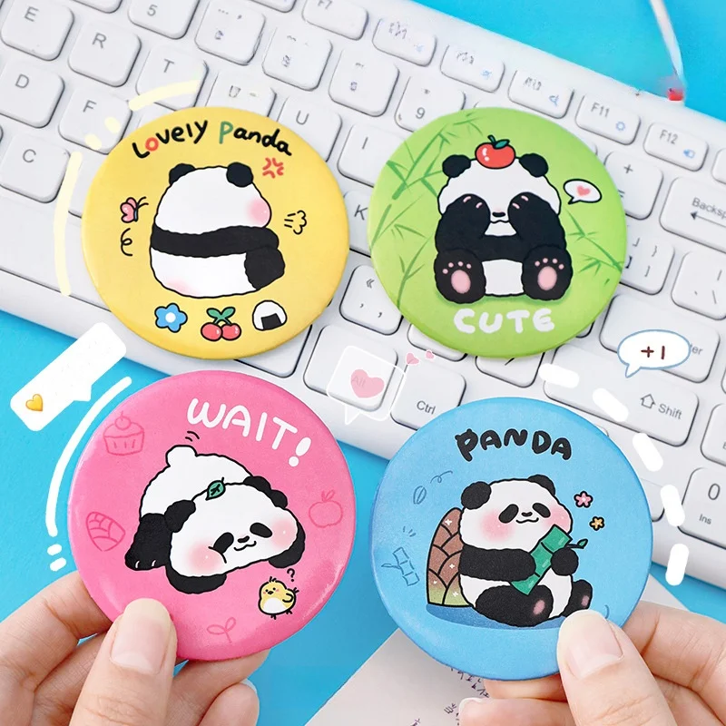 Kawaii Panda Mirror Makeup Pocket Mirror Mini Round Mirror Portable Metal Mirror Cartoon Makeup Mirror