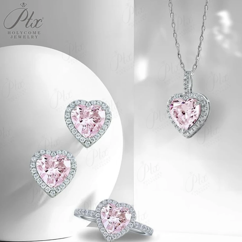 

Jewelry Set Moissanite Jewelry Set Heart-Cut It Includes Ring Necklace & Earrings Suitable for Weddings and Ideal As A Gift