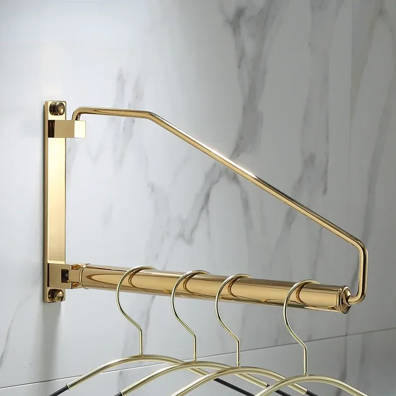 Copper Golden Clothes Hanger Nordic Instagram Style Light Luxury Invisible Folding Rotating Clothesline Pole Towel Rack