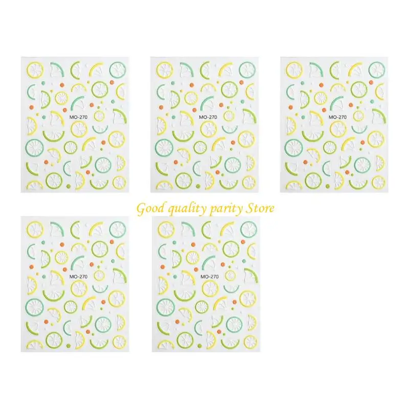 M4YA 여름 네일 스티커 5 개의 생생한 과일 디자인 세트 냄새가없는 방수 네일 아트 네일 데칼을위한 여자와 십대