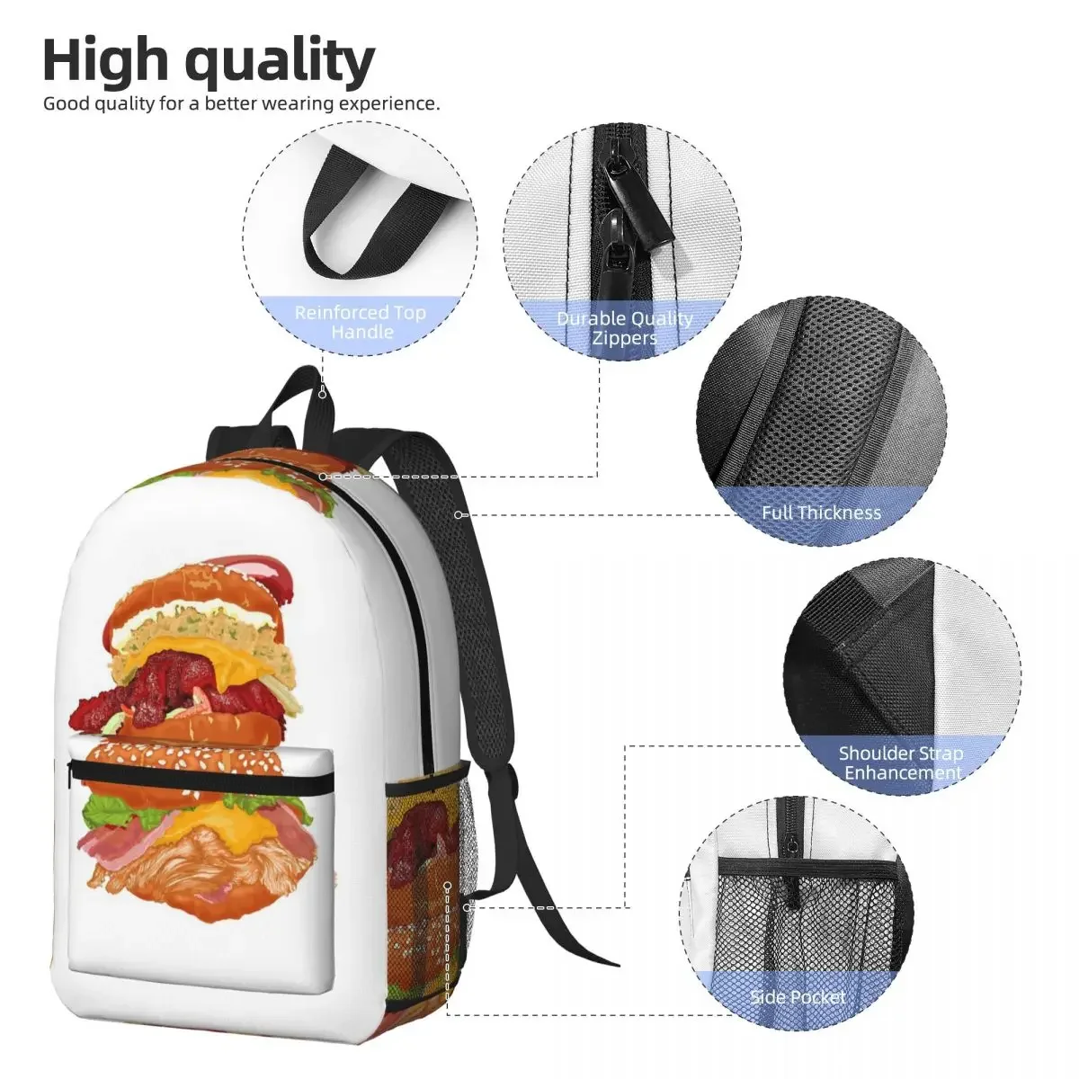 Double Decker Burger Backpack Daypack Large Capacity Children BookBag School Bag Shoulder Bags for Men Women